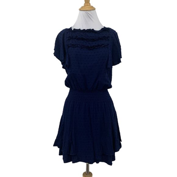 Parker Swiss Dot Dress Womens S Small Smocked Waist Flutter Sleeve Lined Tiered - Picture 1 of 15